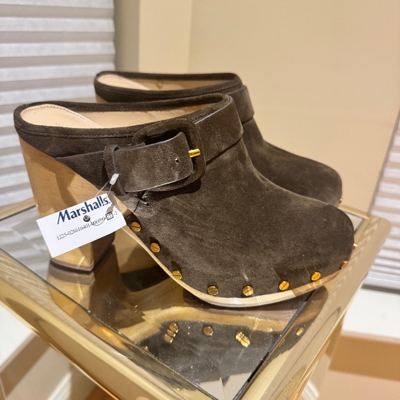 Veronica Beard Shoes - Veronica Beard Dark olive green suede chunky clogs